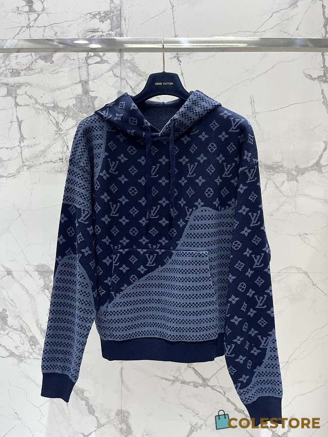 Colestore Louis Vuitton Graphic Jacquard Hoodie Navy Blue - 1