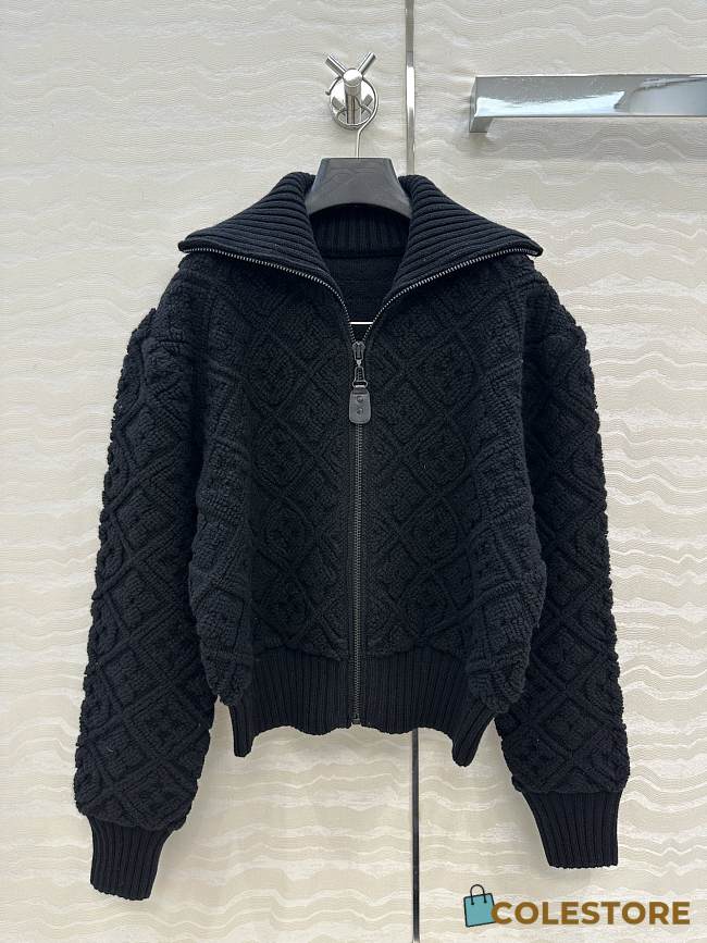 Colestore  Louis Vuitton Monogram Toweling Zip-Up Hoodie Black - 1