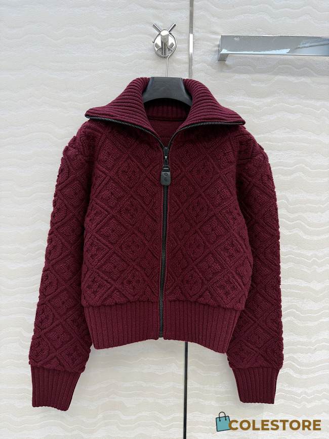 Colestore  Louis Vuitton Monogram Toweling Zip-Up Hoodie Burgundy - 1