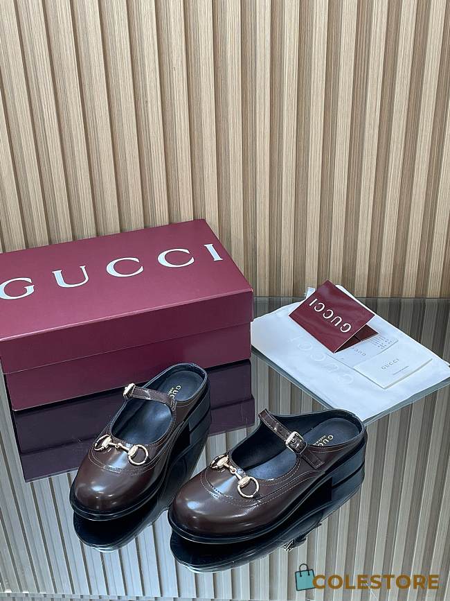 Colestore Gucci Women's Mary Jane Mule with Horsebit in Brown Patent - 1