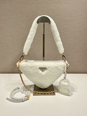 Colestore Prada Shearling Triangle Crossbody Bag in White 28x16x7cm