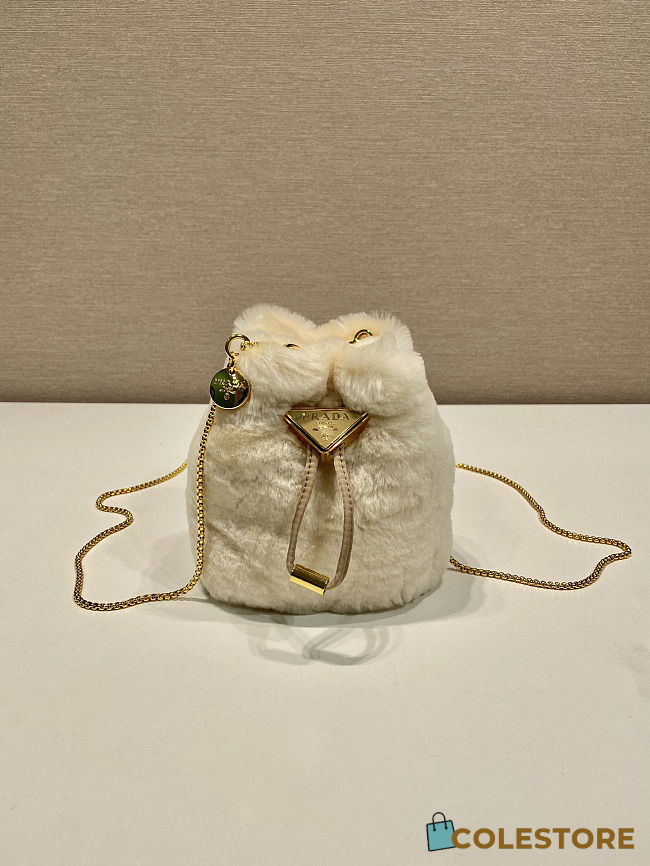 Colestore Prada Ecru Sheepskin Mini Pouch 9x9.5x6cm - 1