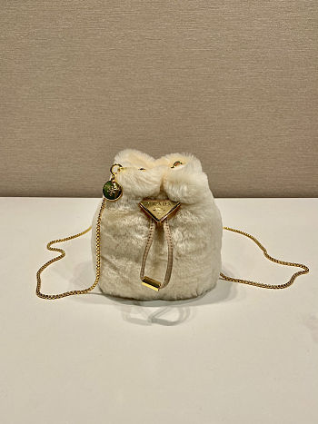 Colestore Prada Ecru Sheepskin Mini Pouch 9x9.5x6cm