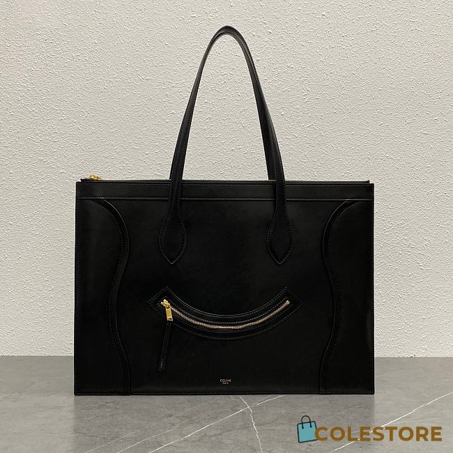 Colestore Celine Flat Cabas New Luggage In Glossy Calfskin Black 44.5x31.5x0.5cm - 1