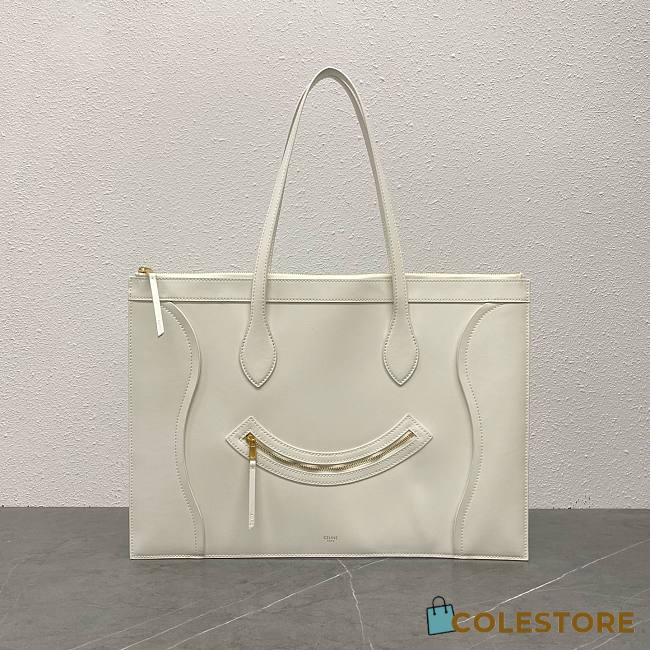 Colestore Celine Flat Cabas New Luggage In Glossy Calfskin White 44.5x31.5x0.5cm - 1