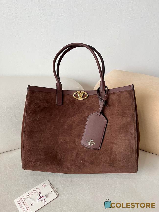 Colestore Valentino Garavani VLogo Suede Tote Bag Brown 38x28x15cm - 1
