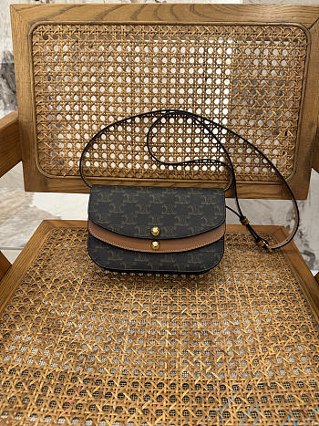 Colestore Celine Duo Wallet On Strap In Triomphe Canvas and Calfskin 20x13x6cm