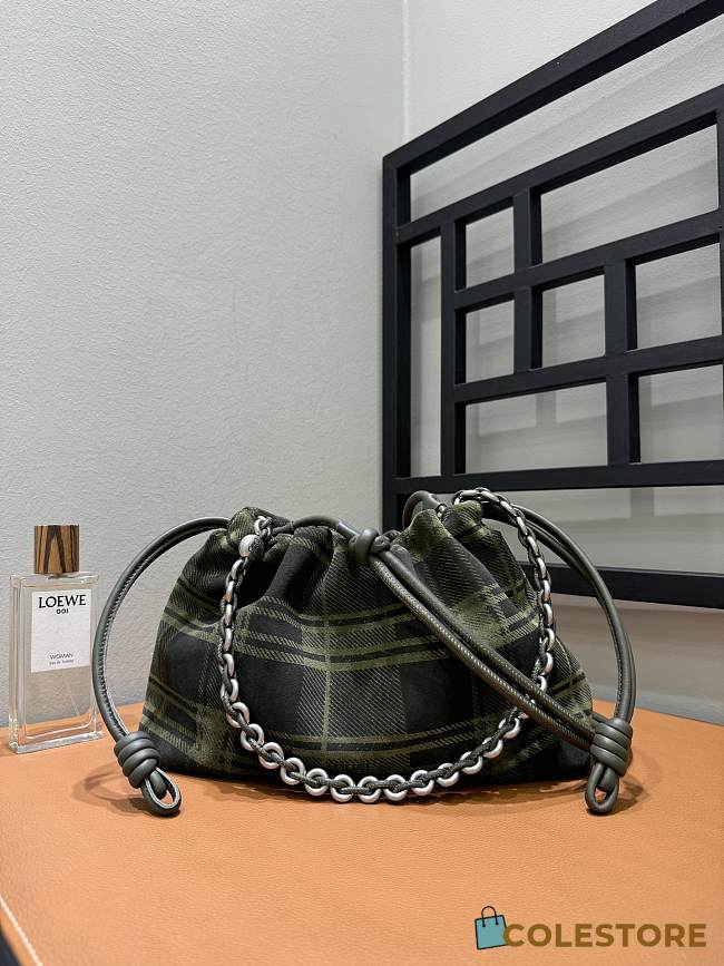 Colestore Loewe Medium Flamenco Purse in Tartan Suede Green 30x10.5x20cm - 1