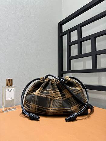 Colestore Loewe Medium Flamenco purse in tartan suede Brown 30x10.5x20cm