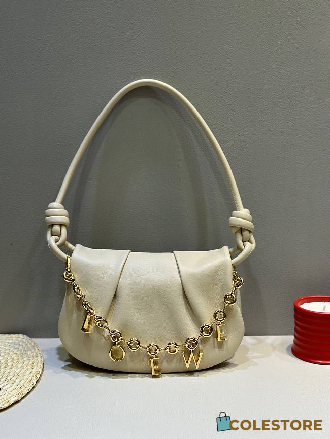 Colestore Loewe Leather Paseo Satchel Bag In Ivory 25x17x8cm - 1