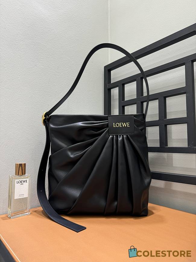 Colestore Loewe Draped Tote in Mellow Nappa Lambskin Black 29x13x30cm - 1