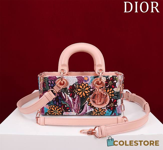 Colestore Dior Small Christian Dior Lady D-Joy with a Pink Multicolor Brocart Embroidery 22x12x6.5cm - 1