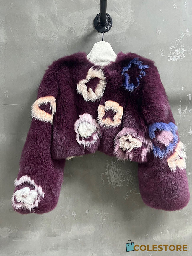 Colestore Fendi Fox Fur Jacket with Flower Appliques - 1