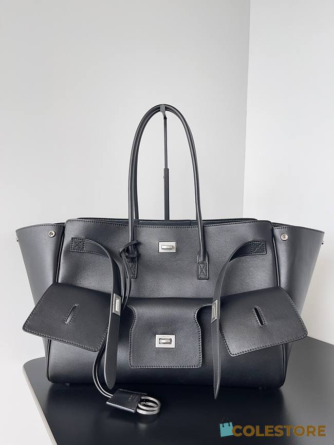 Colestore Balenciaga Bel Air Carry All Bag Medium in Black Smooth Calfskin, Aged-silver Hardware 37x28x17cm - 1