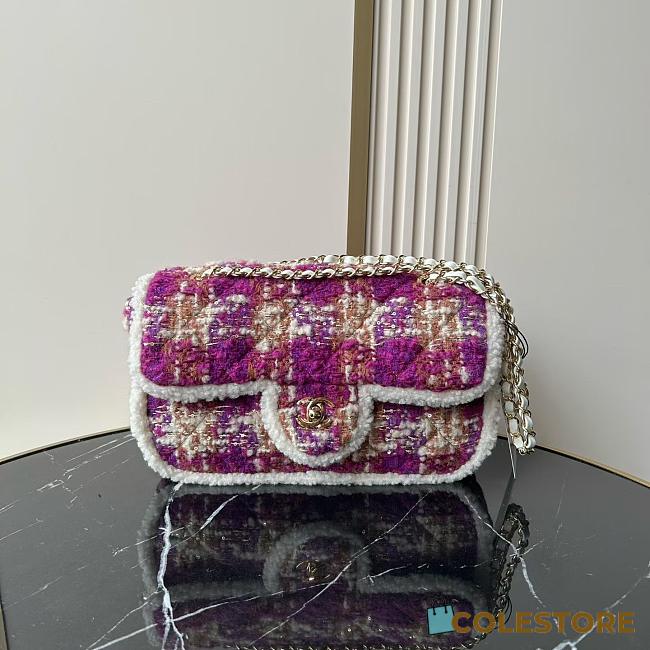 Colestore Chanel Large Flap Bag Tweed, Shearling Lambskin & Gold-Tone Metal  Fuschia, Pink, Beige & Brown 26.5x16.5x9cm - 1