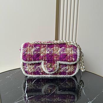 Colestore Chanel Large Flap Bag Tweed, Shearling Lambskin & Gold-Tone Metal  Fuschia, Pink, Beige & Brown 26.5x16.5x9cm