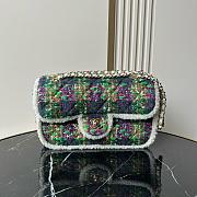 Colestore Chanel Large Flap Bag  Tweed, Shearling Lambskin & Gold-Tone Metal  Green, Purple, Ecru & Brown 26.5x19.5x9cm - 1