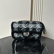 	 Colestore Chanel Large Flap Bag Tweed, Shearling Lambskin & Gold-Tone Metal  Black & Grey 26.5x19.5x9cm - 1