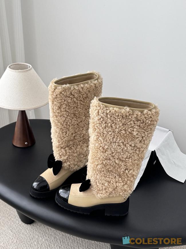 Colestore Chanel High Boots   Shearling Lambskin, Calfskin, Lambskin & Patent Calfskin  Beige & Black - 1