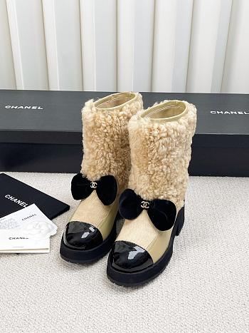 Colestore Chanel Short Boots Shearling Lambskin, Calfskin, Lambskin & Patent Calfskin  Beige & Black