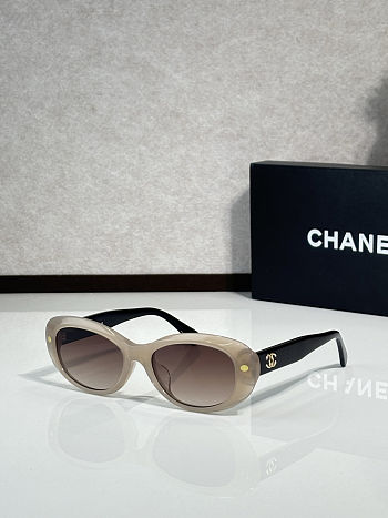 Colestore Chanel Oval Sunglasses Frame Acetate, Gold & Black Lenses Light Brown, Gradient