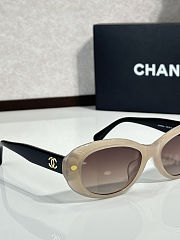 Colestore Chanel Oval Sunglasses Frame Acetate, Gold & Black Lenses Light Brown, Gradient - 2