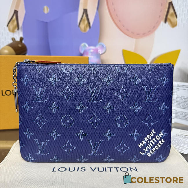 	 Colestore Louis Vuitton Key Pouch M Monogram Canvas Blue 24x1x15.5cm - 1