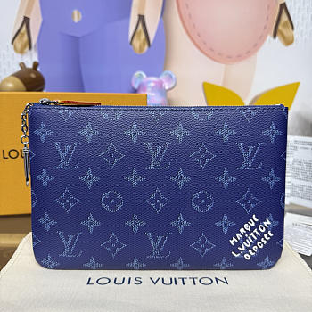 	 Colestore Louis Vuitton Key Pouch M Monogram Canvas Blue 24x1x15.5cm