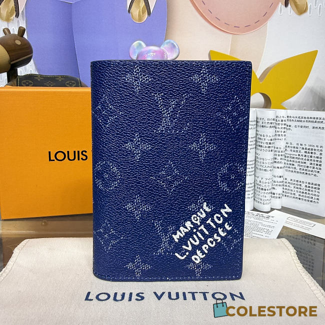 	 Colestore Louis Vuitton Pocket Wallet Organizer Monogram Blue 10x2.5x14cm - 1