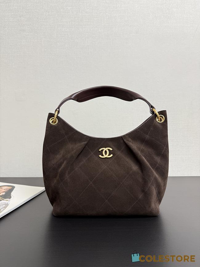 Colestore Chanel Hobo Bag Suede Calfskin, Lambskin & Gold-Tone Metal Dark Brown 32x20x9cm - 1