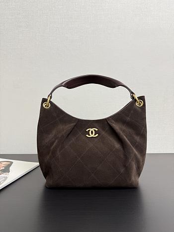 Colestore Chanel Hobo Bag Suede Calfskin, Lambskin & Gold-Tone Metal Dark Brown 32x20x9cm