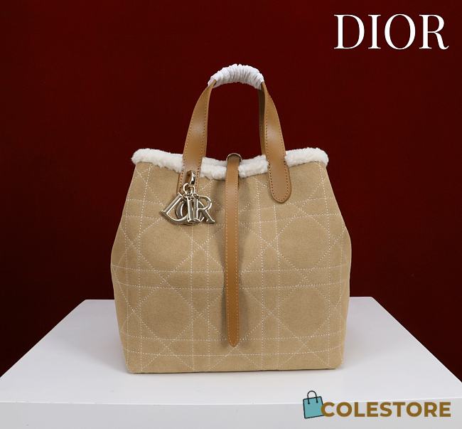 Colestore Dior DiorAlps Medium Dior Toujours Vertical Tote Bag Beige Macrocannage Suede Calfskin and Ecru Merino Wool 23x24x16cm - 1