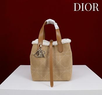 	 Colestore Dior DiorAlps Small Dior Toujours Vertical Tote Bag Beige Macrocannage Suede Calfskin and Ecru Merino Wool 18.5x18.5x12cm