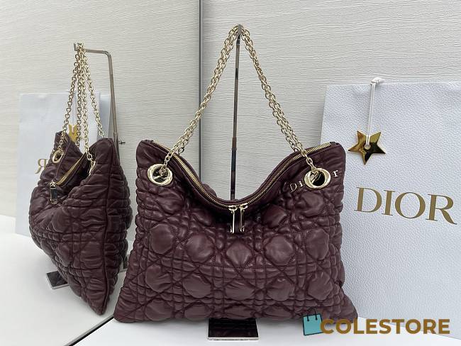 Colestore Dior Cannage Quilted Tote in Burgundy Leather 38x28.5cm - 1