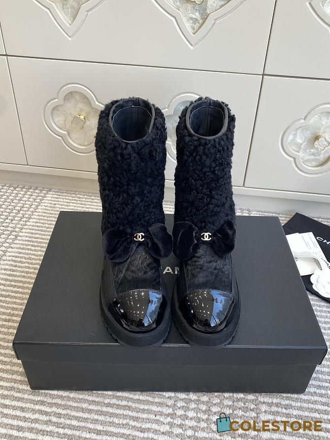 Colestore Chanel Short Boots Shearling Lambskin, Calfskin, Lambskin & Patent Calfskin Black - 1