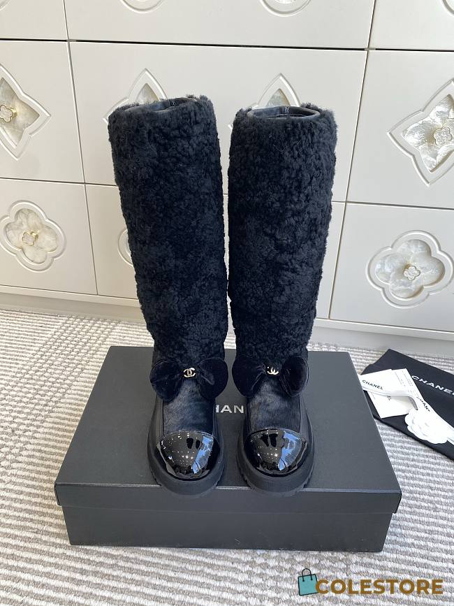 Colestore Chanel High Boots Shearling Lambskin, Calfskin, Lambskin & Patent Calfskin Black - 1