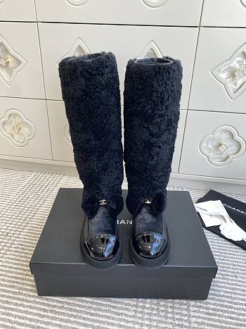 Colestore Chanel High Boots Shearling Lambskin, Calfskin, Lambskin & Patent Calfskin Black