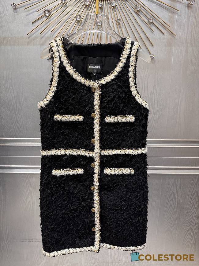 Colestore Chanel Short Dress  Wool Tweed  Black & Ecru - 1