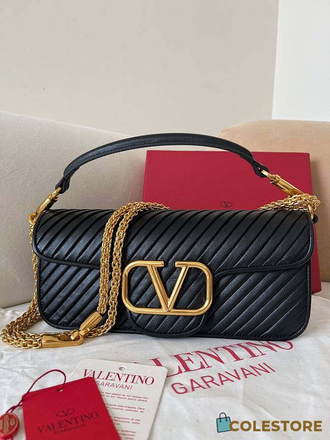 Colestore Valentino Garavani Locò Textured Shoulder Bag Black 28x12x9cm - 1