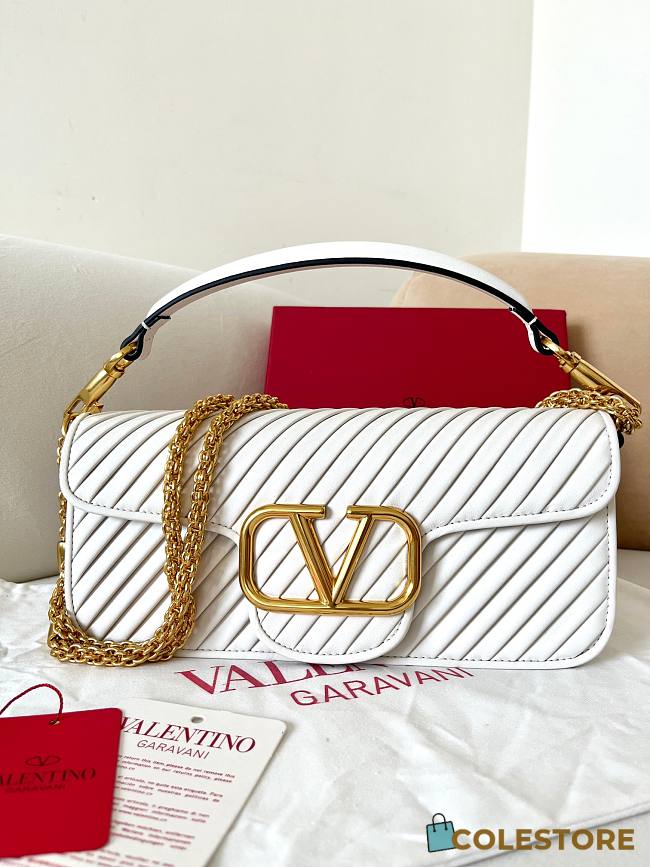 	 Colestore Valentino Garavani Locò Textured Shoulder Bag White 28x12x9cm - 1