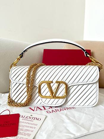 	 Colestore Valentino Garavani Locò Textured Shoulder Bag White 28x12x9cm