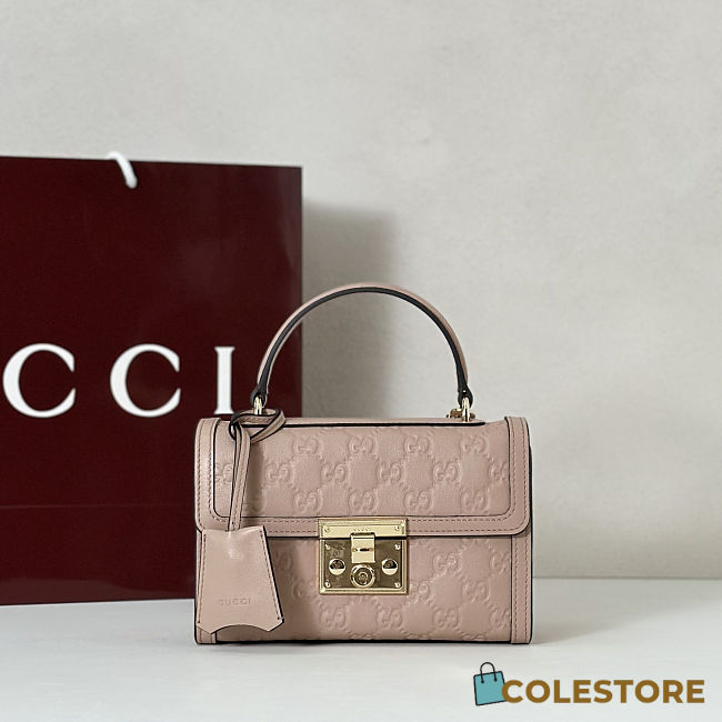 Colestore Gucci Padlock Small Top Handle Bag in Pink Beige GG leather 20x13x8cm - 1