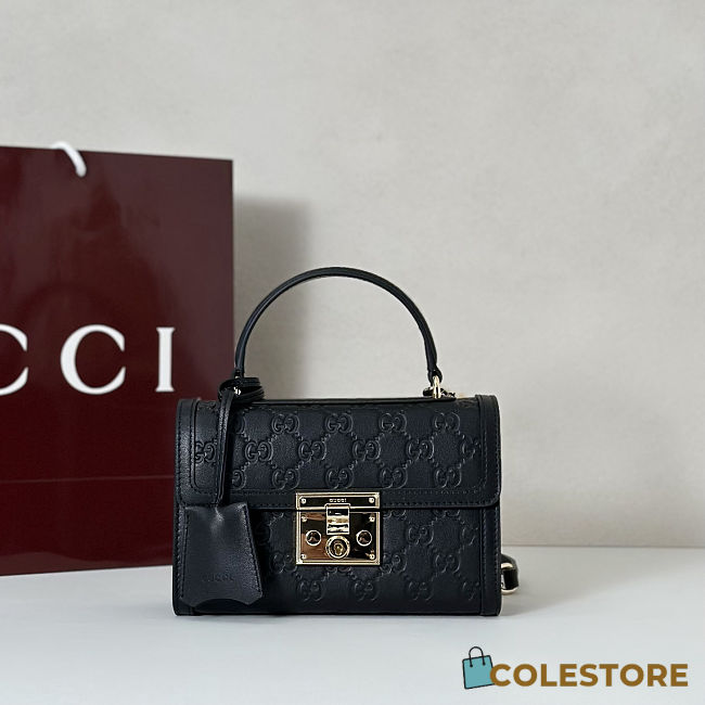 	 Colestore Gucci Padlock Small Top Handle Bag in Black GG leather 20x13x8cm - 1