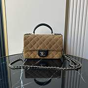 Colestore Chanel Classic Flap Bag in Brown Quilted Suede with Leather Top Handle 20x12x7cm - 1