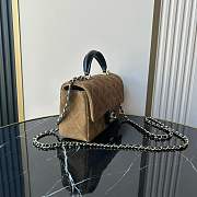 Colestore Chanel Classic Flap Bag in Brown Quilted Suede with Leather Top Handle 20x12x7cm - 5