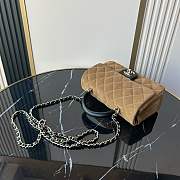 Colestore Chanel Classic Flap Bag in Brown Quilted Suede with Leather Top Handle 20x12x7cm - 4