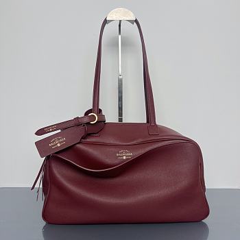 Colestore Balenciaga Bowling Carrie Leather Shoulder bag in Dark Burgundy 36x16x18.7cm