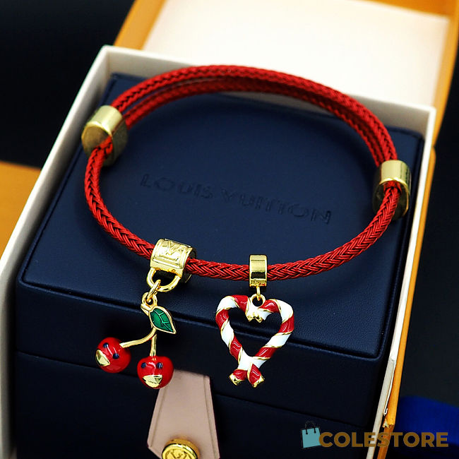 Colestore Louis Vuitton Bracelet with A Red Strap and Cherry and Candy-Cane Charms - 1