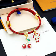 Colestore Louis Vuitton Bracelet with A Red Strap and Cherry and Candy-Cane Charms - 4