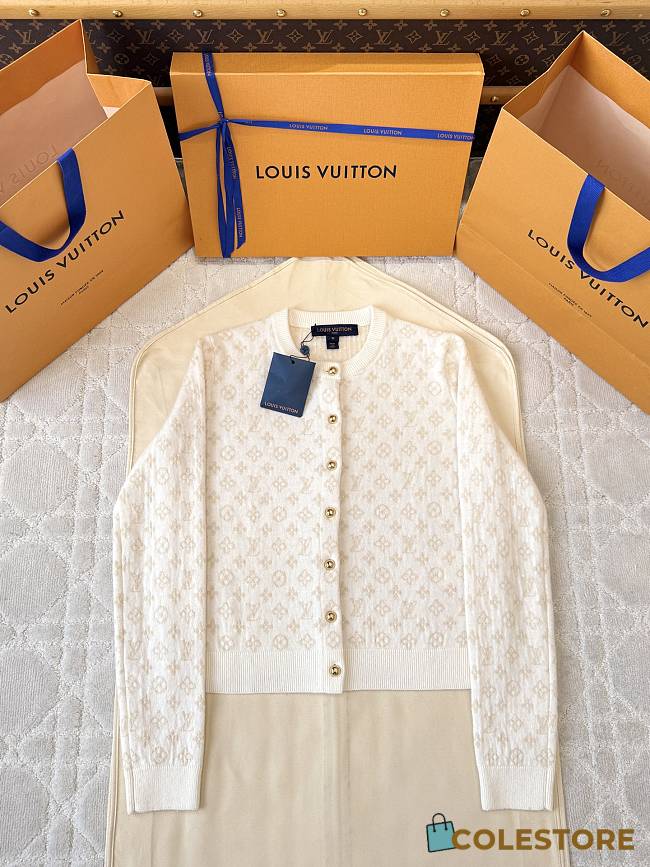 Colestore Louis Vuitton Monogram Brushed Knit Cardigan Beige - 1